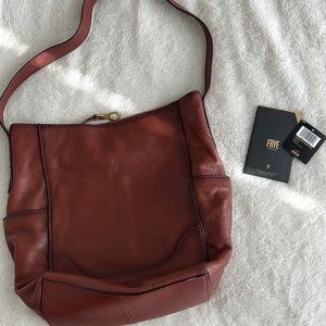 Frye leather side pocket hobo in cognac